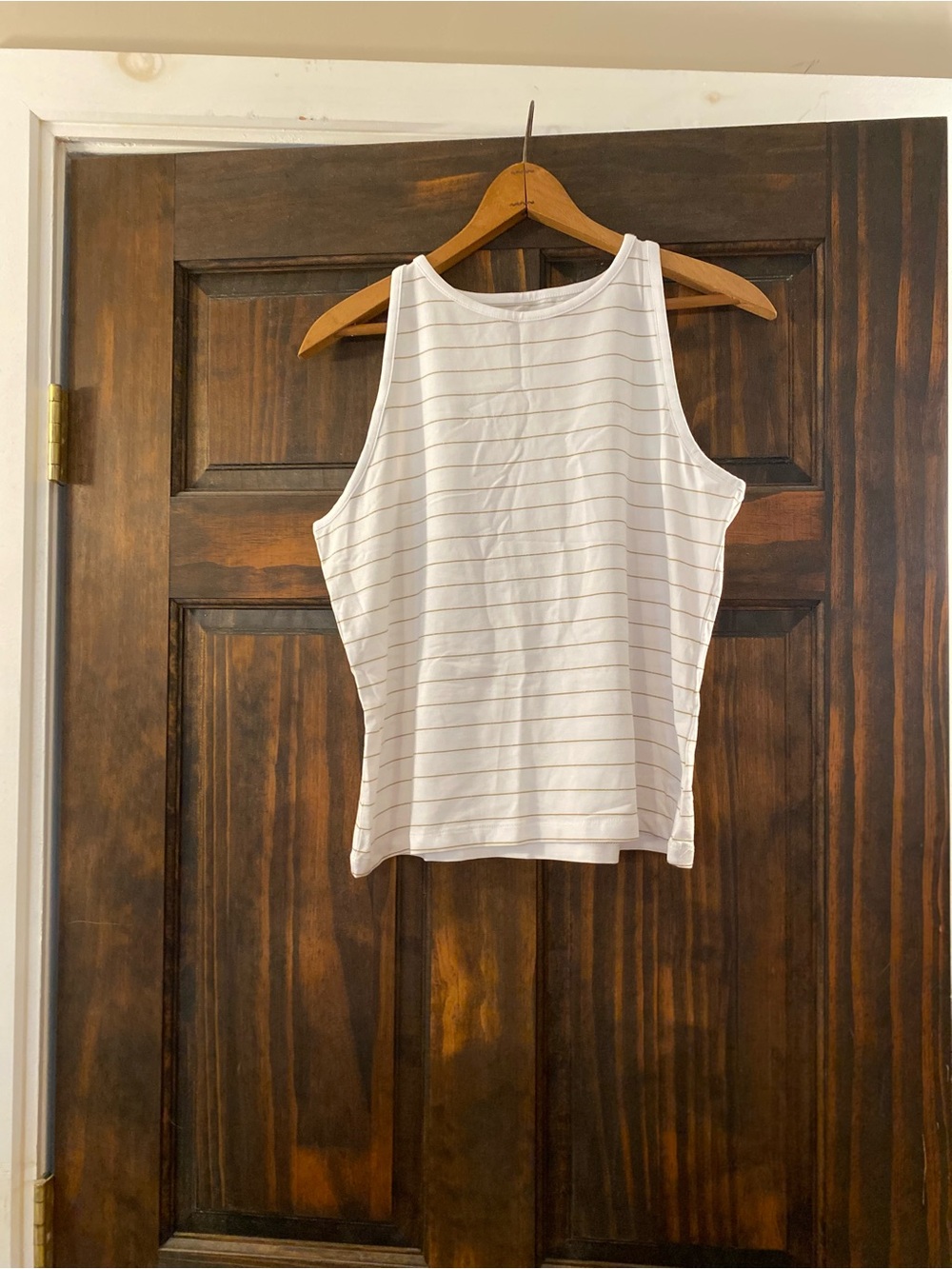 Max Studio White Tank Top with Thin GoldStripes